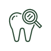dental exams icon of tooth and magnifying glass